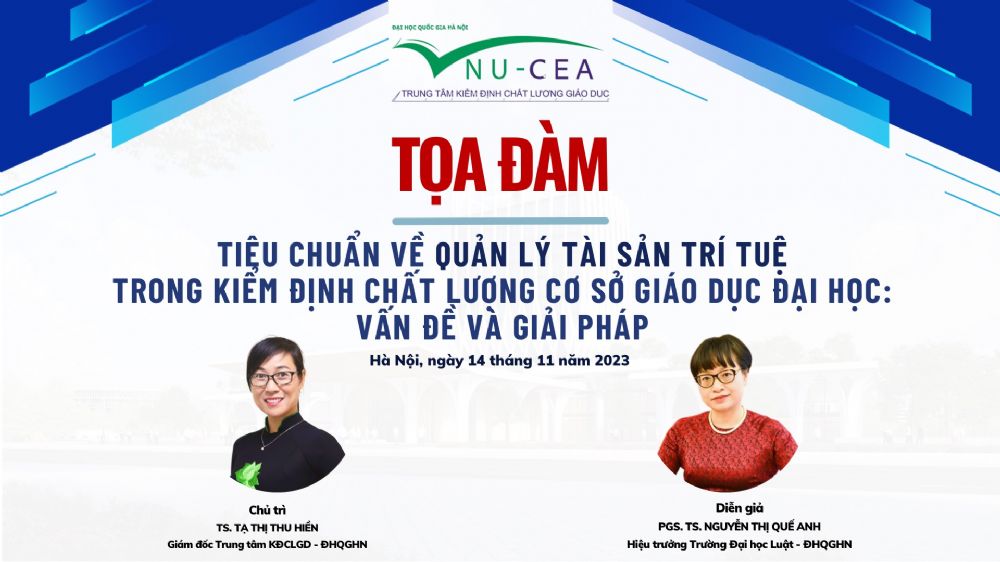 Thông báo về Tọa đàm kỷ niệm 20-11 "Tiêu chuẩn về quản lý tài sản trí tuệ trong kiểm định chất lượng cơ sở giáo dục đại học: vấn đề và giải pháp"