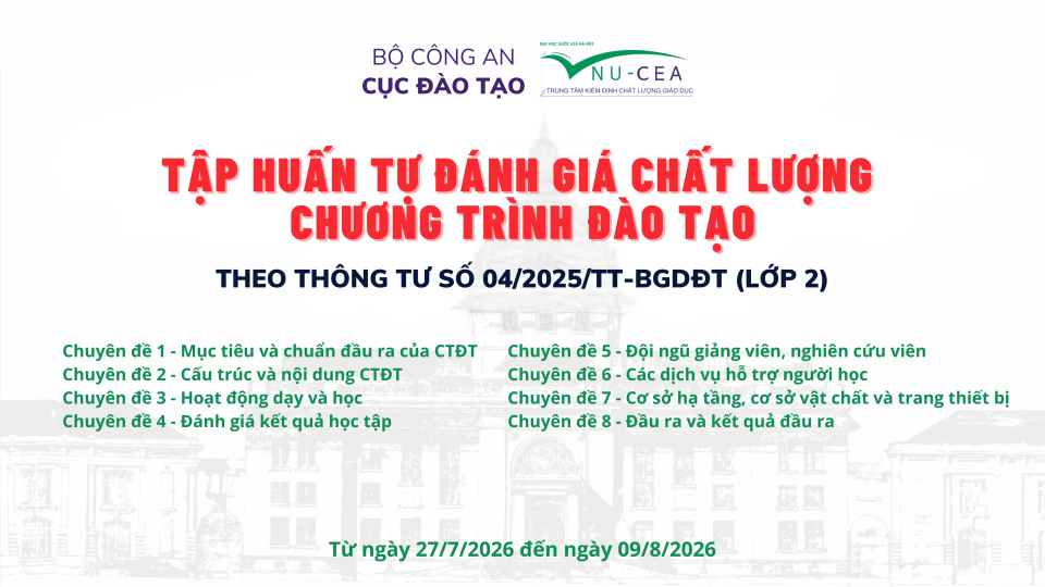 Trung tâm KĐCLGD - ĐHQGHN hỗ trợ tổ chức tập huấn tự đánh giá chất lượng CTĐT theo Thông tư số 04/2025/TT-BGDĐT cho Cục Đào tạo, Bộ Công an - Lớp 2