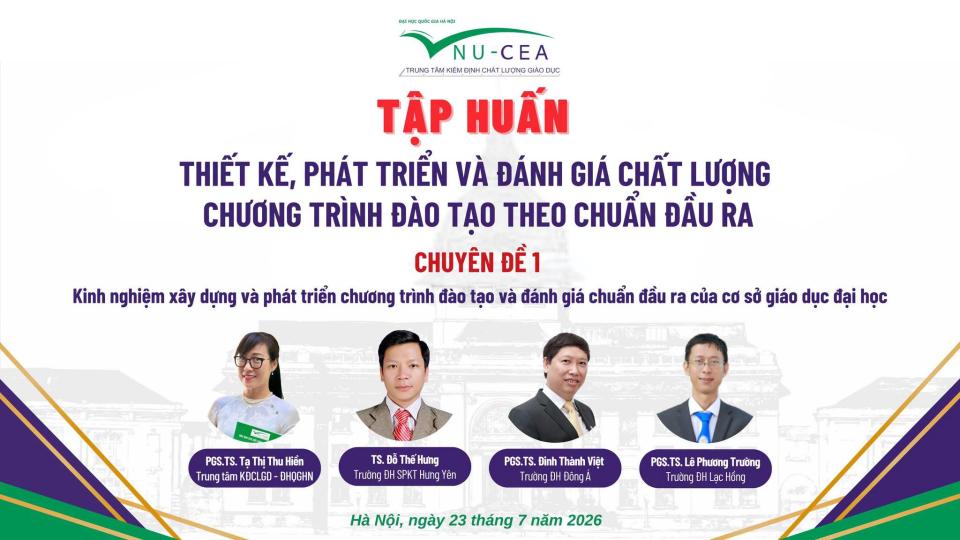 Buổi tập huấn đầu tiên trong Chương trình tập huấn dành cho kiểm định viên, đánh giá viên giáo dục đại học về thiết kế, phát triển và đánh giá chất lượng chương trình đào tạo theo chuẩn đầu ra