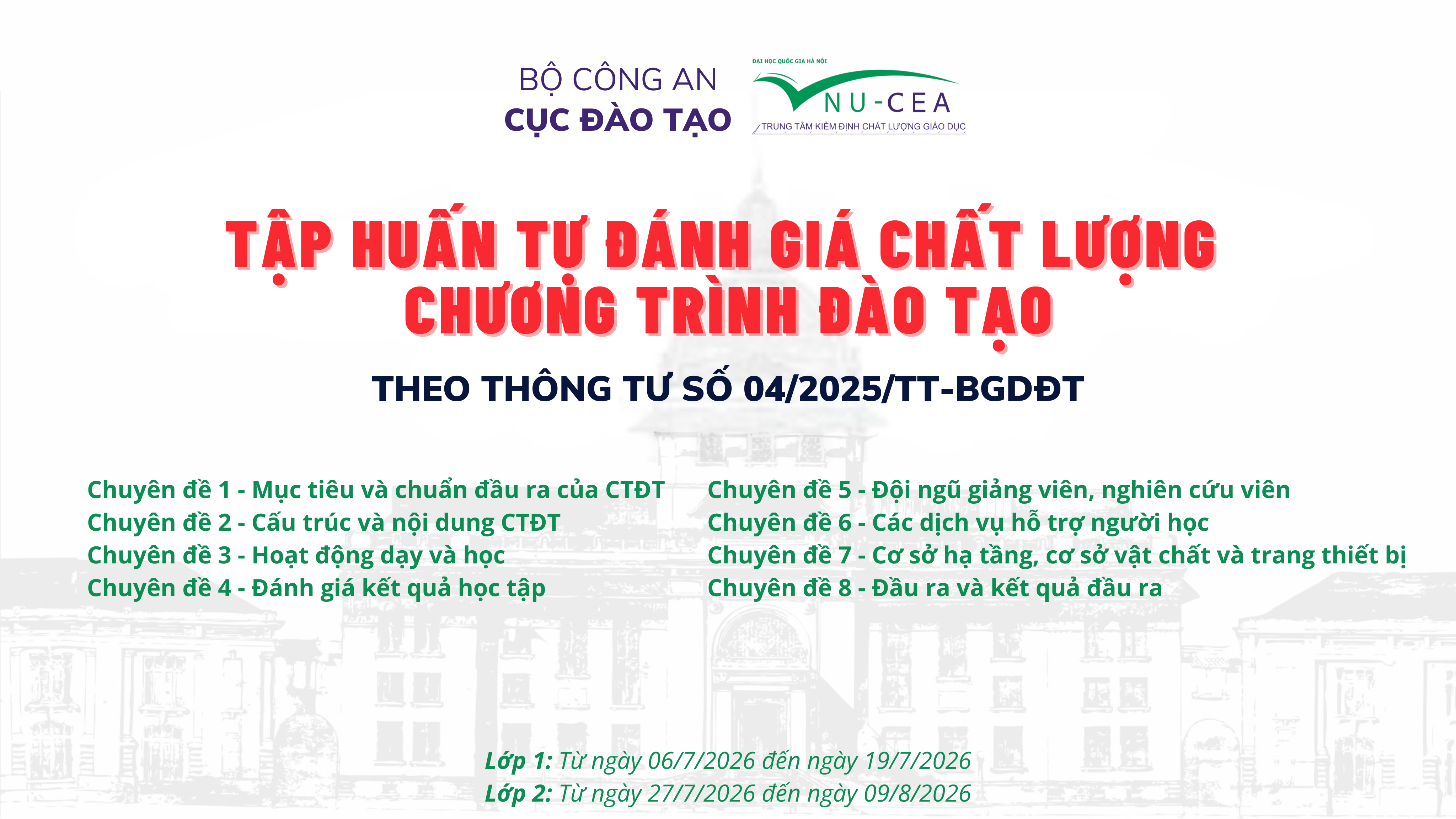 Trung tâm KĐCLGD - ĐHQGHN hỗ trợ tổ chức thành công 02 lớp tập huấn tự đánh giá chất lượng CTĐT cho Cục Đào tạo, Bộ Công an