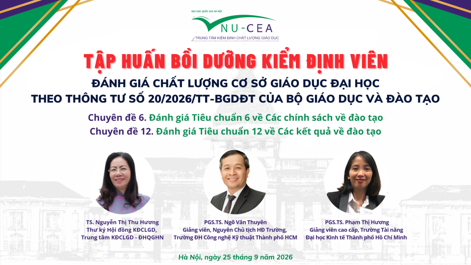 Tập huấn hướng dẫn đánh giá chất lượng cơ sở giáo dục đại học Tiêu chuẩn 6 và Tiêu chuẩn 12 theo Thông tư 20/2026/TT-BGDĐT