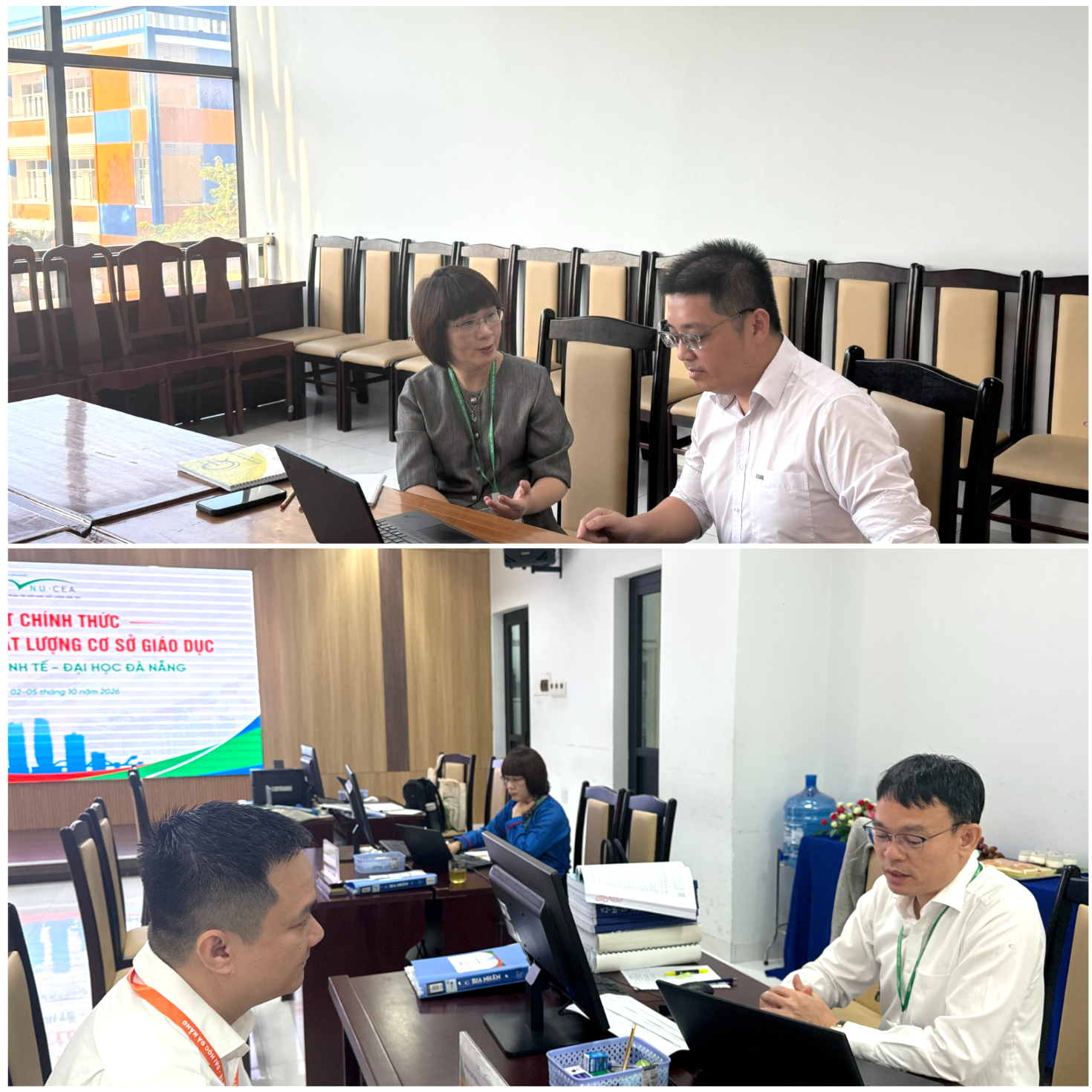 Đoàn đánh giá ngoài trao đổi, làm việc với cán bộ Nhà trường